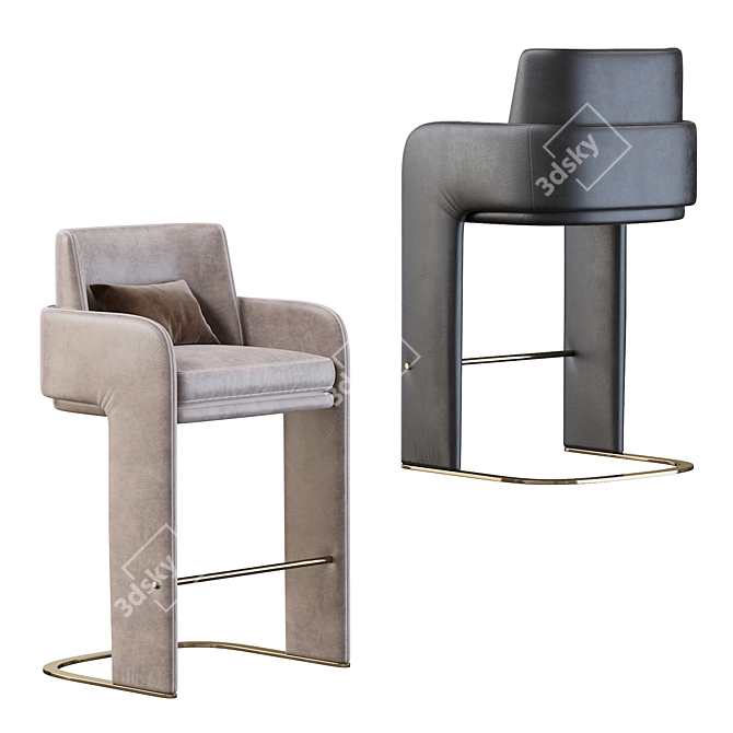 Odisseia Leather-Fabric Barstool 3D model image 2