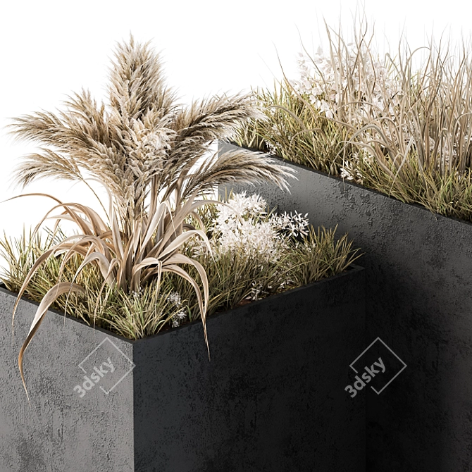 Concrete Plant Box with Cereals & Dried Foliage 3D model image 3