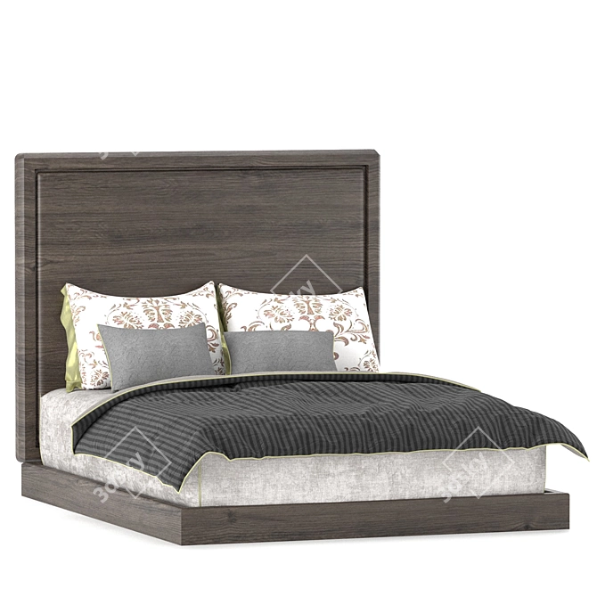 Rustic Wood B&B Bed 3D model image 1