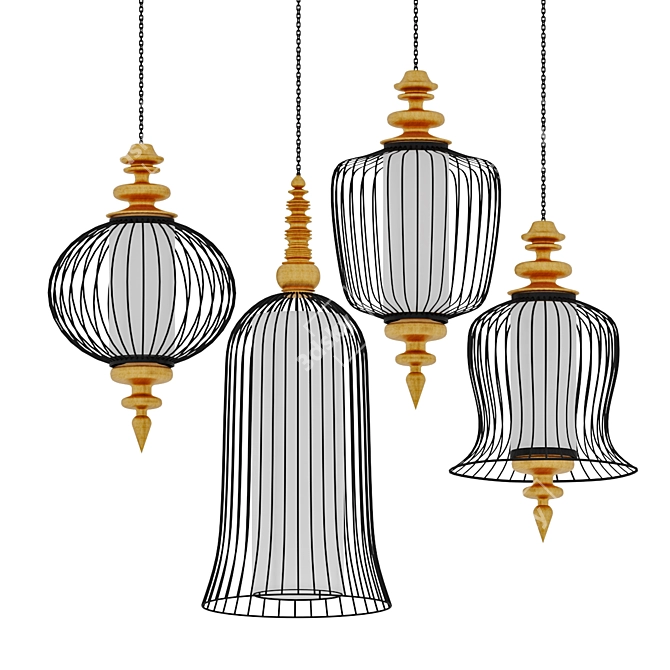 Thai-Style Pendant Lamp: Authentic Elegance 3D model image 1