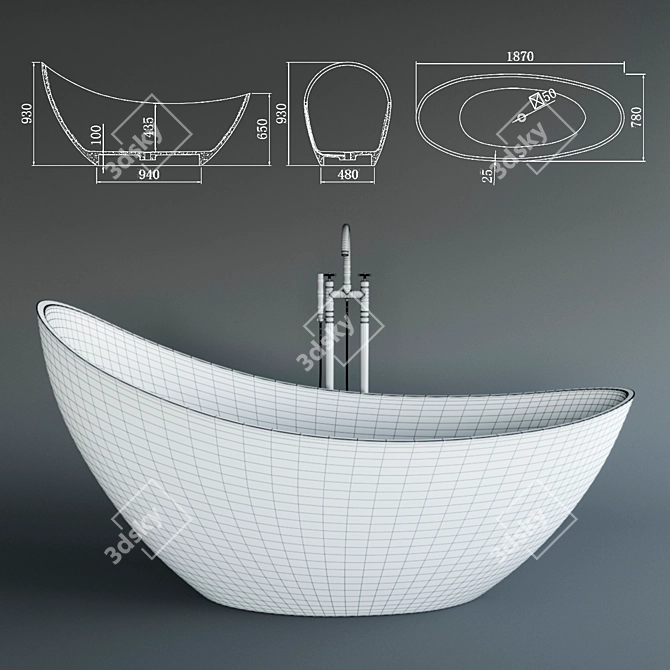 Elegant Freestanding Bathtub 1890x775x950 mm 3D model image 4