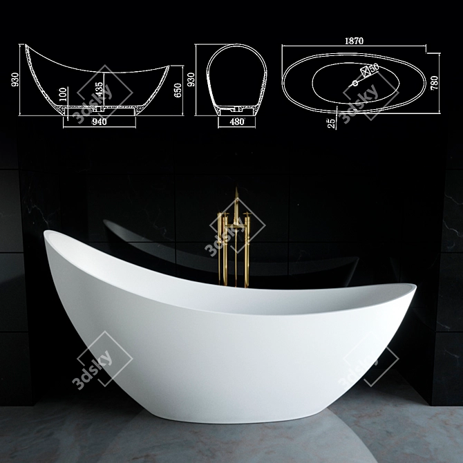 Elegant Freestanding Bathtub 1890x775x950 mm 3D model image 5