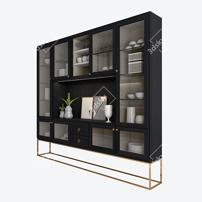 Twilight Oak Glass Cabinet 3D model image 2