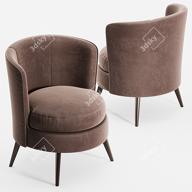 Elegant Gray Velvet Armchair 3D model image 2