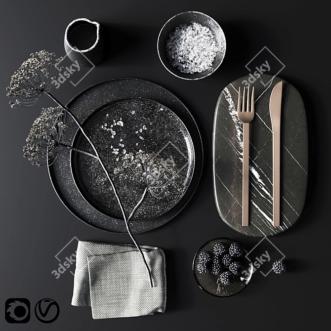 Elegant Black Heracleum Tableware 3D model image 1