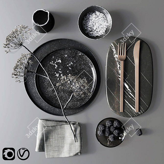 Elegant Black Heracleum Tableware 3D model image 5