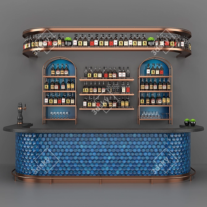 Blue Bar Set: Exclusive Ceramic Drinks Counter 3D model image 1