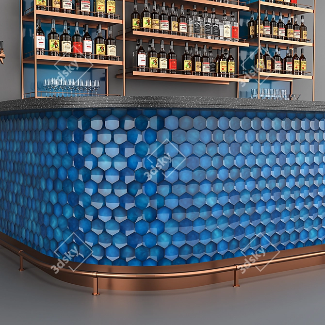 Blue Bar Set: Exclusive Ceramic Drinks Counter 3D model image 2