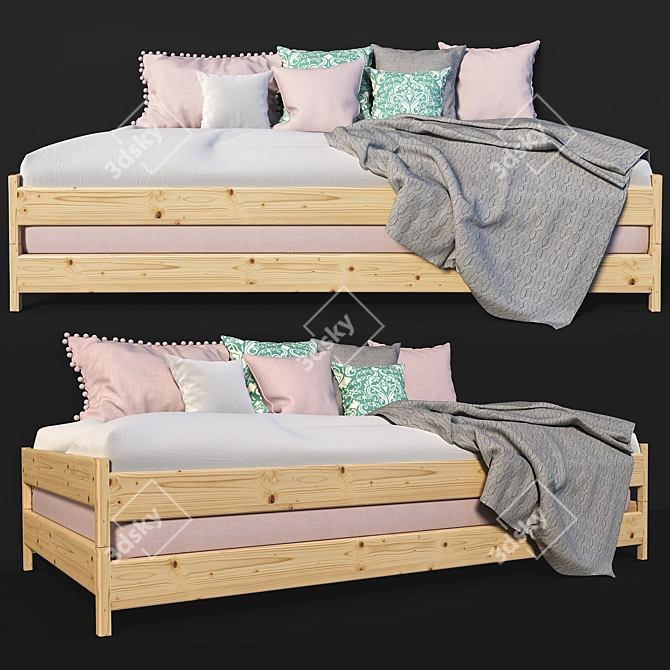 Stylish Stackable Double Bed 3D model image 1