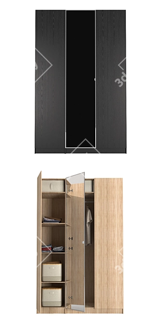 Paks Forsand Vikedal Wardrobe: Stylish Oak with Mirrored Glass 3D model image 3