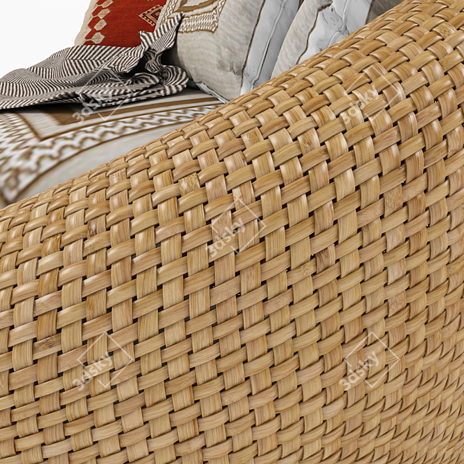 Rustic Rattan Armchair: Cushioned Comfort! 3D model image 2