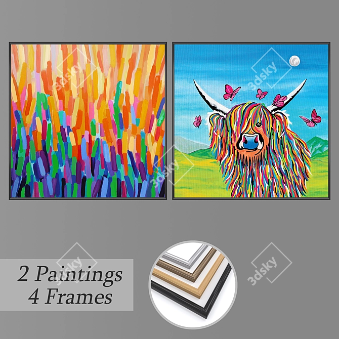 Elegant Wall Art Set with Frames 3D model image 1