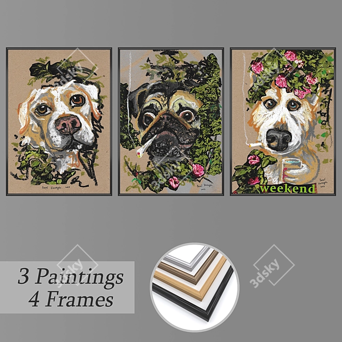 Elegant Wall Art Set with Frame Variety 3D model image 1