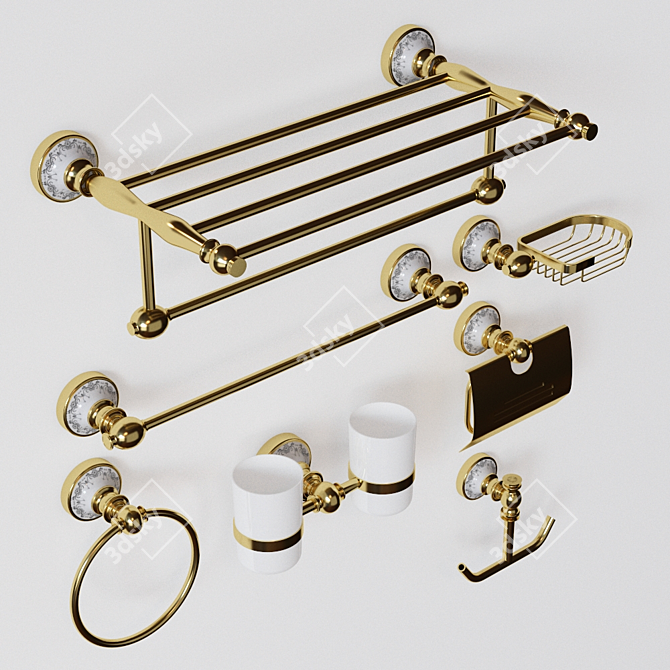 Gilded 3D Bathroom Set 3D model image 1