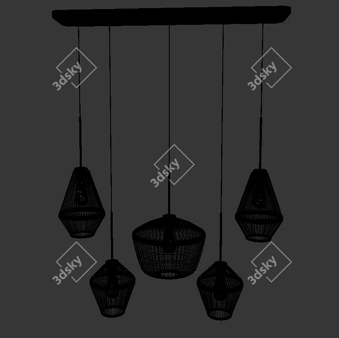 Sleek 5-Light Pendant Set 3D model image 3