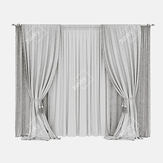Swallow Print Curtains: Elegant with Beaded Tiebacks 3D model image 3