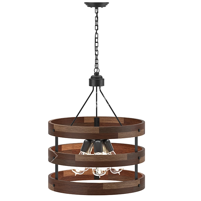 Vintage Wood Chandelier | 18" Rustic Pendant 3D model image 1