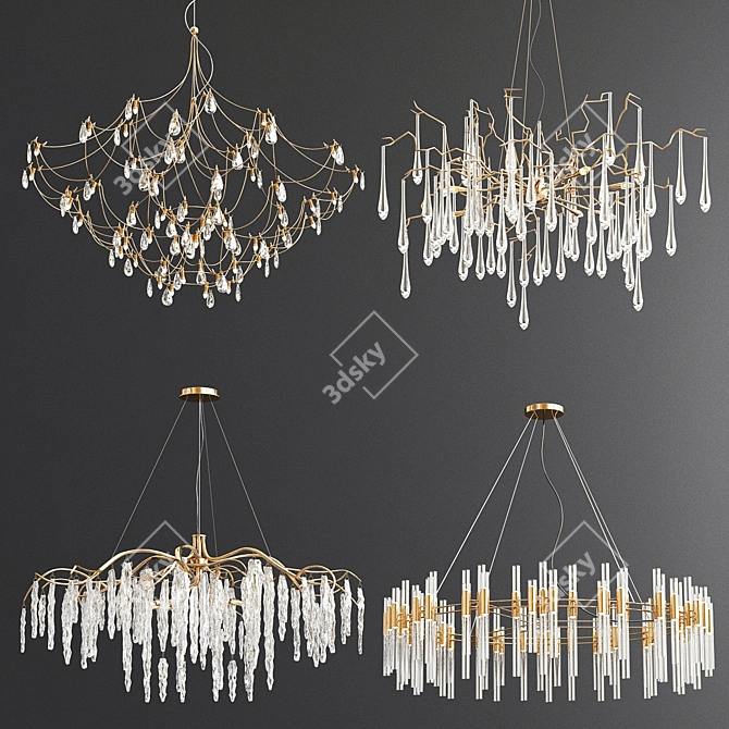 Exquisite Chandelier Collection: Crystal Galaxy, Serip Aqua, Willow, Waterfall 3D model image 1