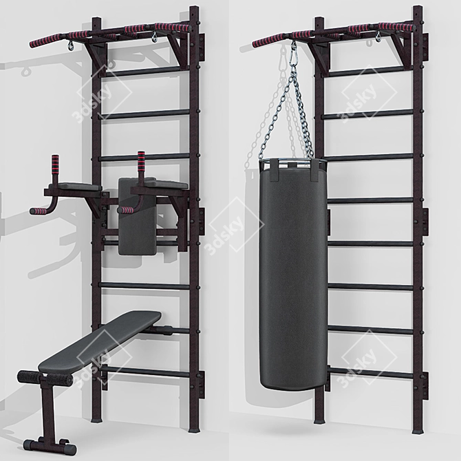 Oval Swedish Wall No. 12: Versatile Home Gym 3D model image 2