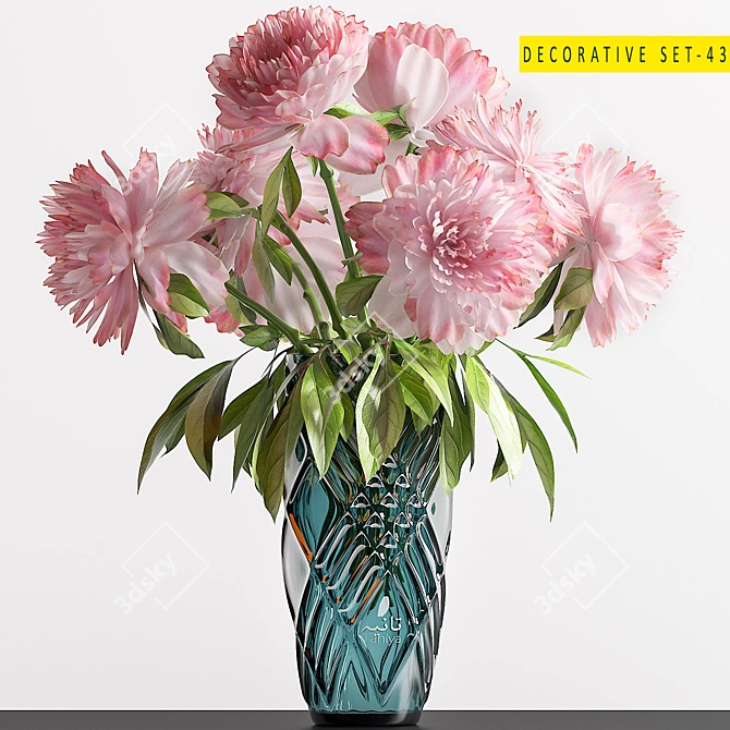 Peony Trio Decorative Set 3D model image 2