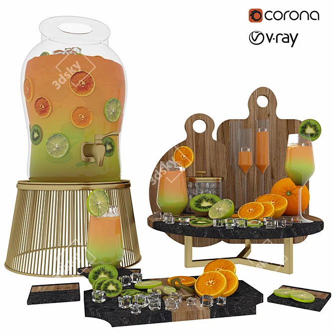 Title: Refreshing Set: Drink & Fruit 3D model image 1