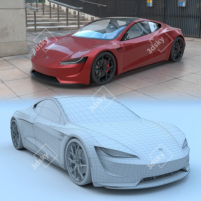 Experience the Futuristic TESLA Roadster 3D model image 2