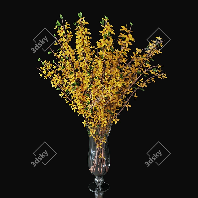 Elegant Forsythia Branch in Vase 3D model image 2
