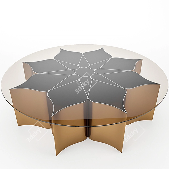 Elegant Lotus Brass Glass Table 3D model image 6