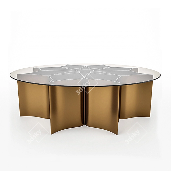 Elegant Lotus Brass Glass Table 3D model image 9