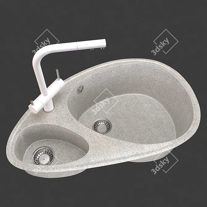 Metallic Kitchen Faucets with Granite Sink 3D model image 3