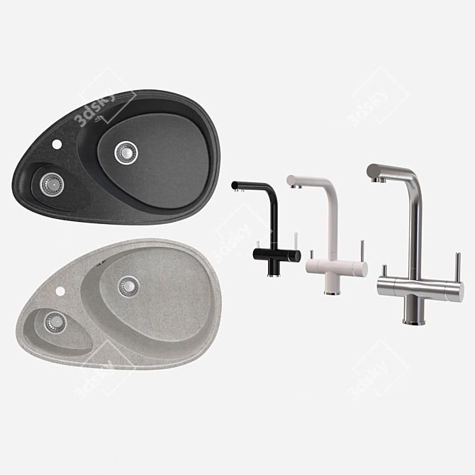 Metallic Kitchen Faucets with Granite Sink 3D model image 4