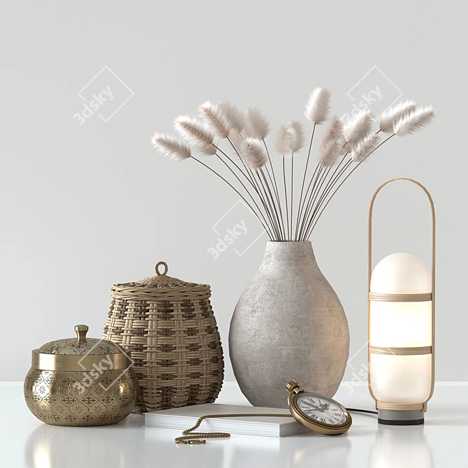 Rattan Basket Decor Set 3D model image 1