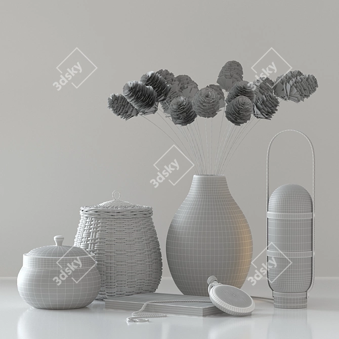 Rattan Basket Decor Set 3D model image 4