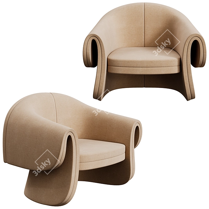 Sleek Modern 3 Seater Armchair 3D model image 1