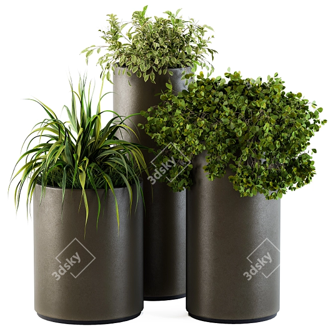 Deluxe Metal Pot Set - Outdoor Greenery 3D model image 2