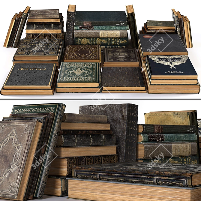 Vintage Book Stack Set 3D model image 1