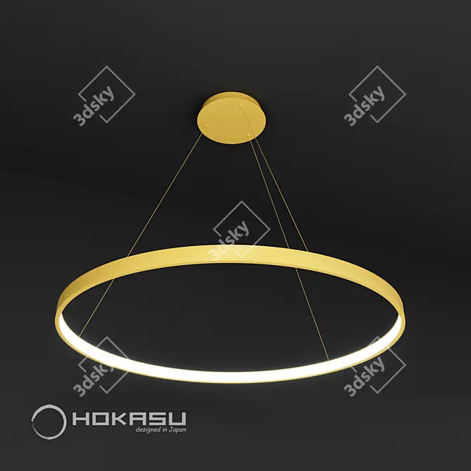 1. Title: ULIGHT Gold Halo Pendant Lamp (1 Ring) [42 characters]
2. Title: Stylish Gold Halo Pendant 3D model image 2