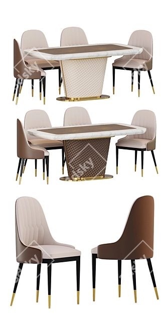 Contemporary Italian Marble Dining Set 3D model image 3