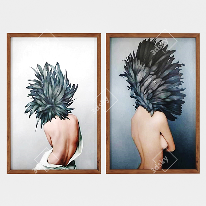 Feathered Beauty: 3 Unique Framed Art 3D model image 1