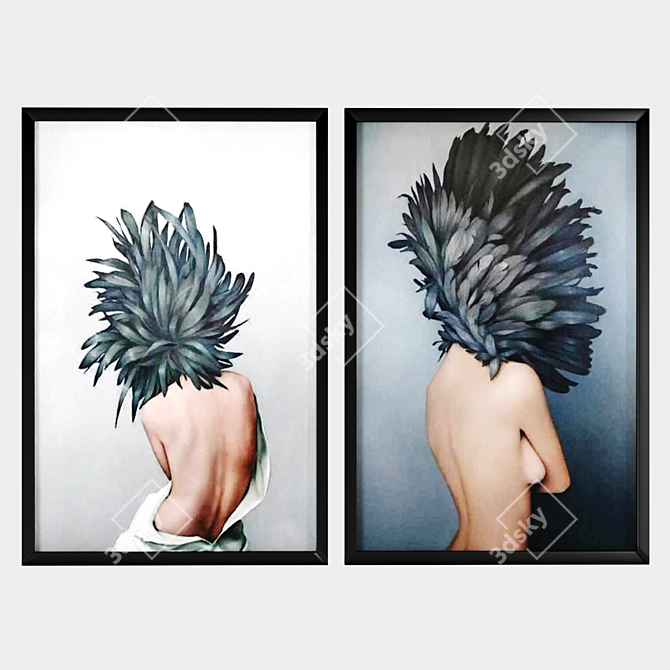 Feathered Beauty: 3 Unique Framed Art 3D model image 3