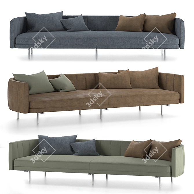 TurboSmooth Sofa with Leather and Cloth Pillows 3D model image 1