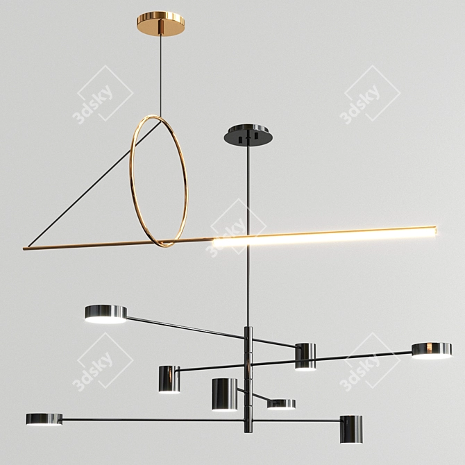 Sputnik Trait Chandelier - Modern Elegance 3D model image 2