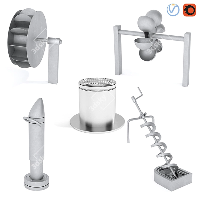 Richter Water Play Set: Mill Wheel, Bucket Wheel, Mushroom Fountain, Splash Pump, Archimedes Screw 3D model image 1