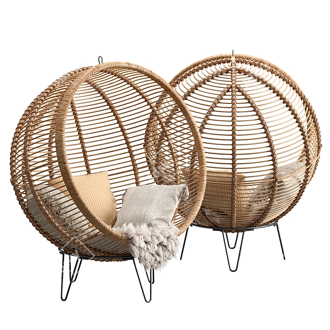 Cozy Rattan Cocoon Lounge Chair 3D model image 2