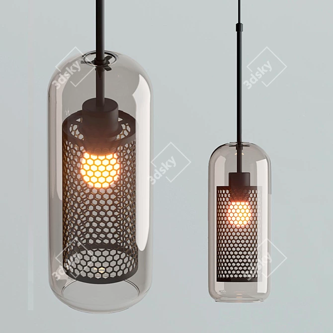 Industrial Glass Pendant Lights Set 3D model image 2