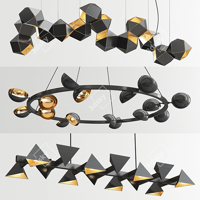 Sleek Geometric Chandeliers - 3 Types 3D model image 1