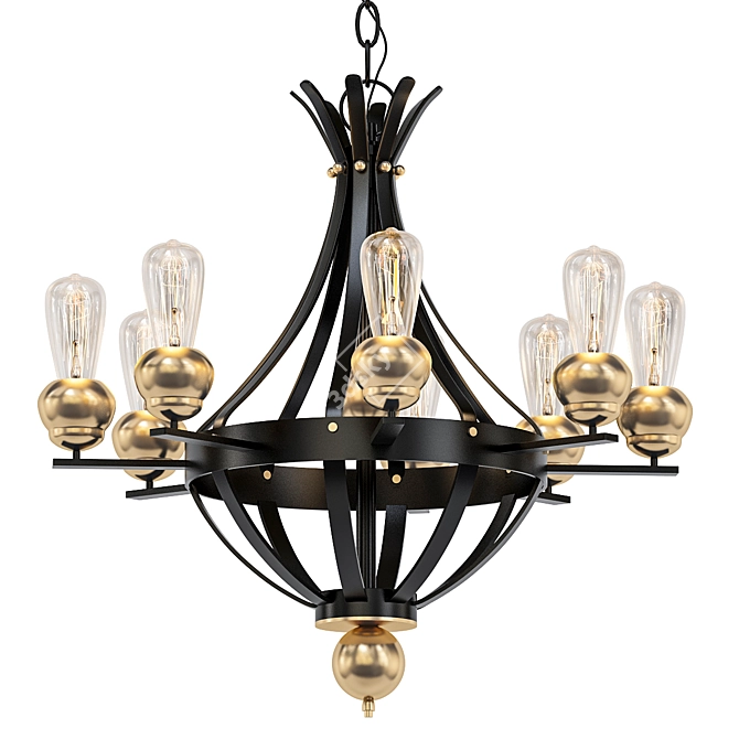Elegant Red Gold Ball Chandelier 3D model image 1