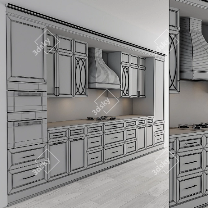 Classic Gray Kitchen Set 3D model image 5