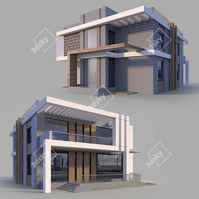 Contemporary Two-Story Villa 3D model image 1