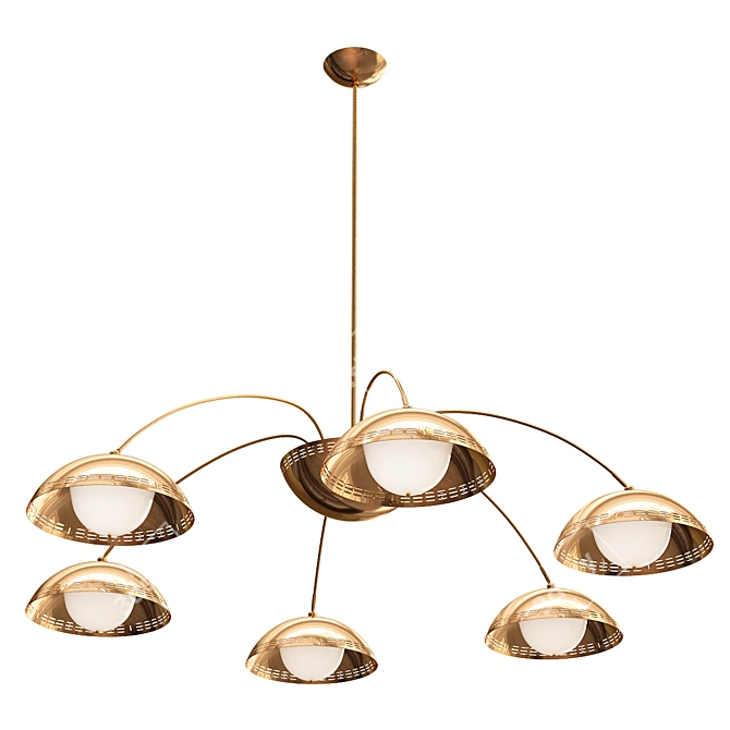Polished Brass Six Dome Chandelier 3D model image 1